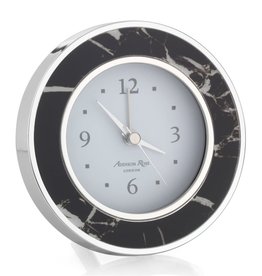 MH Alarm Clock - Round -  Black Marble - Silver