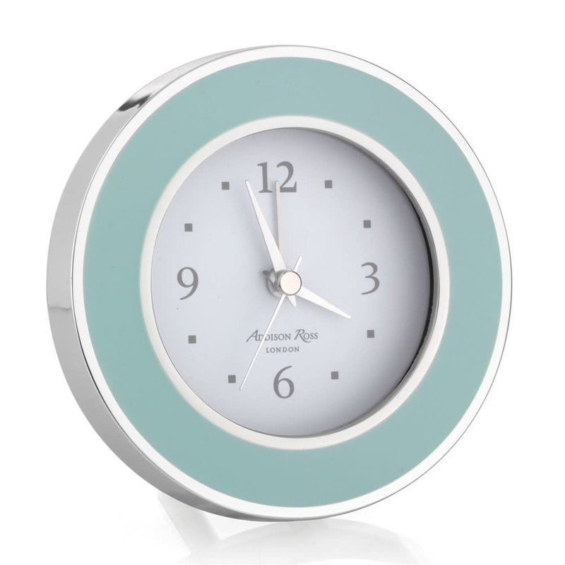 MH Alarm Clock - Round - Enamel & Silver -  Light Blue