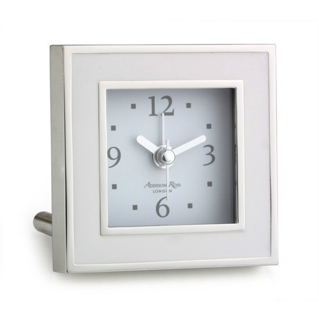 MH Alarm Clock - Square - Enamel & Silver -  White