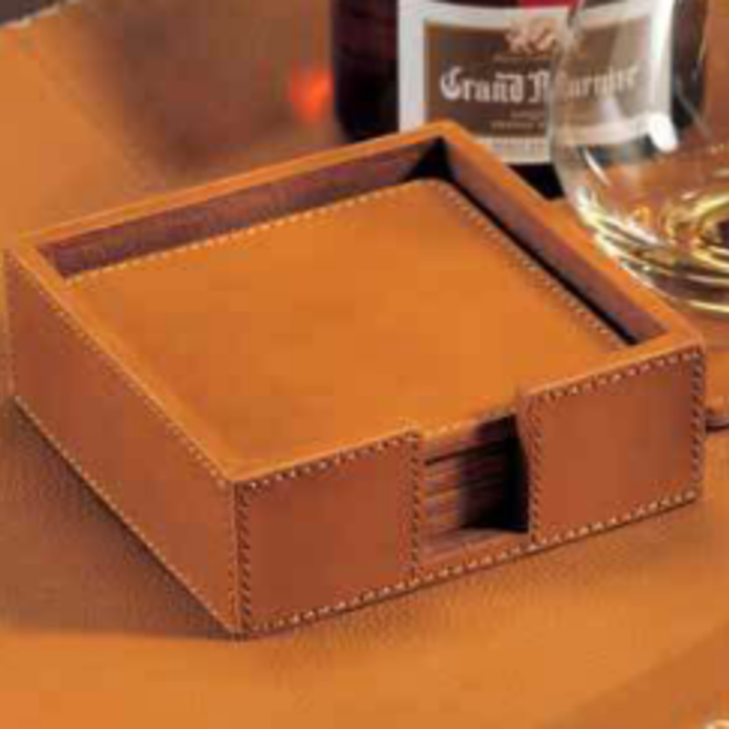 MH Coasters - Tan Leather S/6 - 4.5x4.5