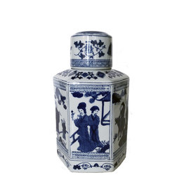 MH Jar - Hexagon Tea Jar - Canton Blue & White Collection - 12"