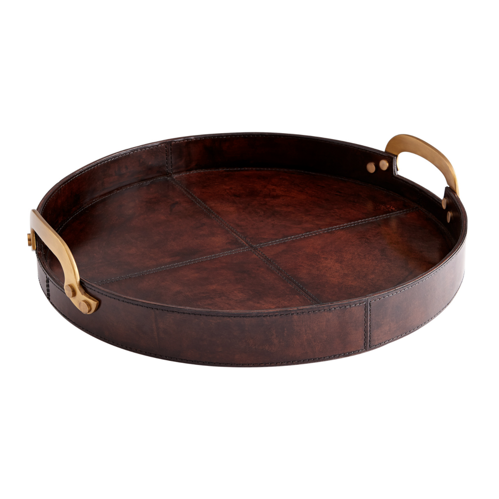 MH Tray - Bryant - Round - Leather - Brown - Small - 17"D