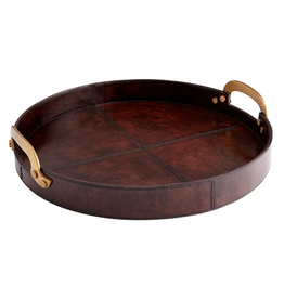 MH Tray - Bryant - Round - Leather - Brown - Small - 17"D