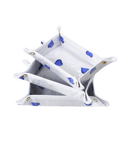D. Porthault Travel Tray - Coeurs - Blue - 3 Sizes