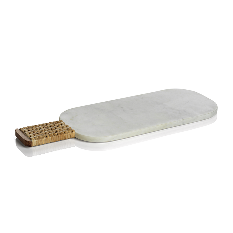 MH Cheese Board - Marble with Woven Cane Handle