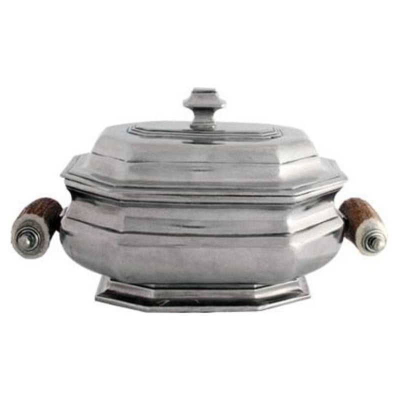 MH Tureen - Lidded Pewter with Shed Horn Handles