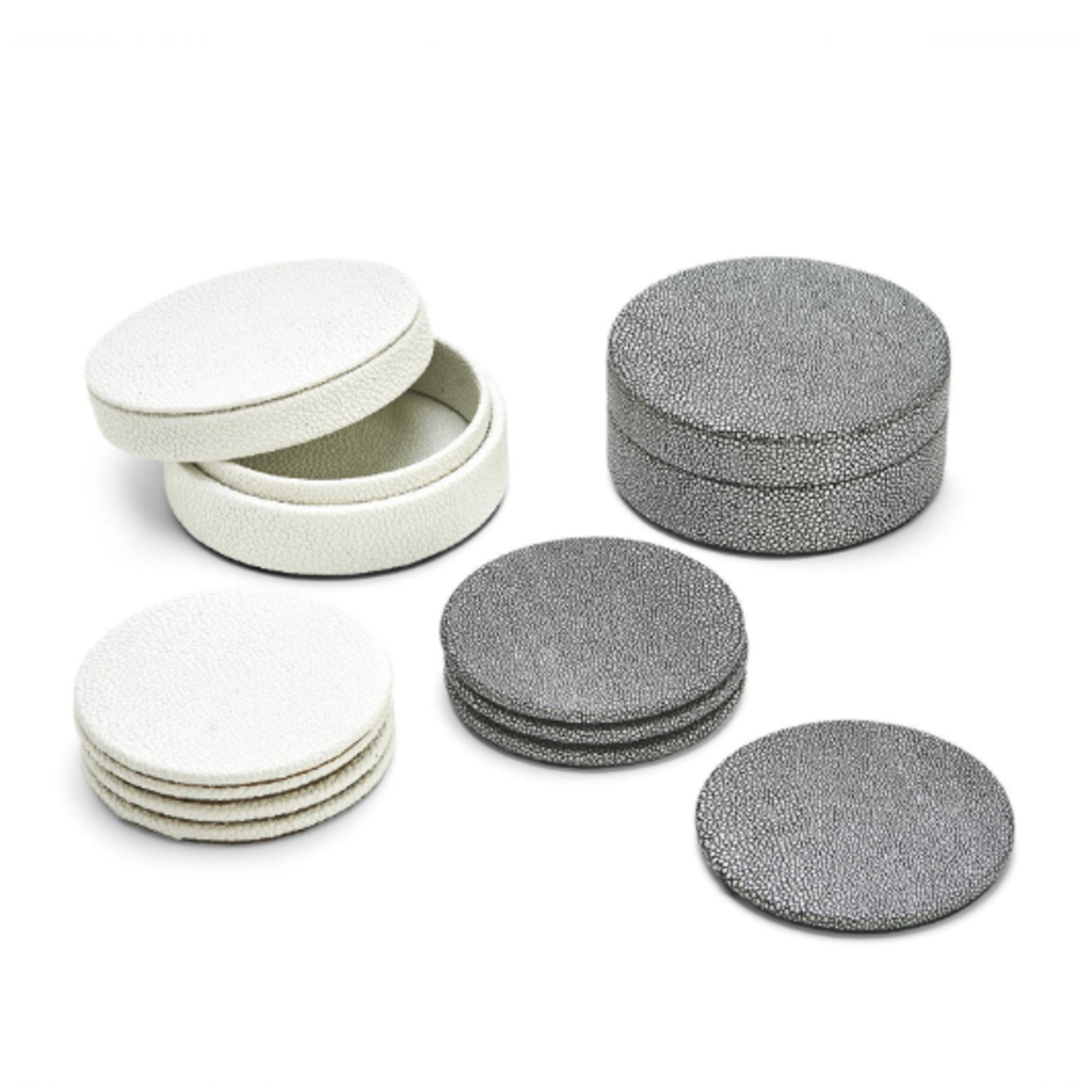MH Coaster Set - Faux Shagreen in White & Grey