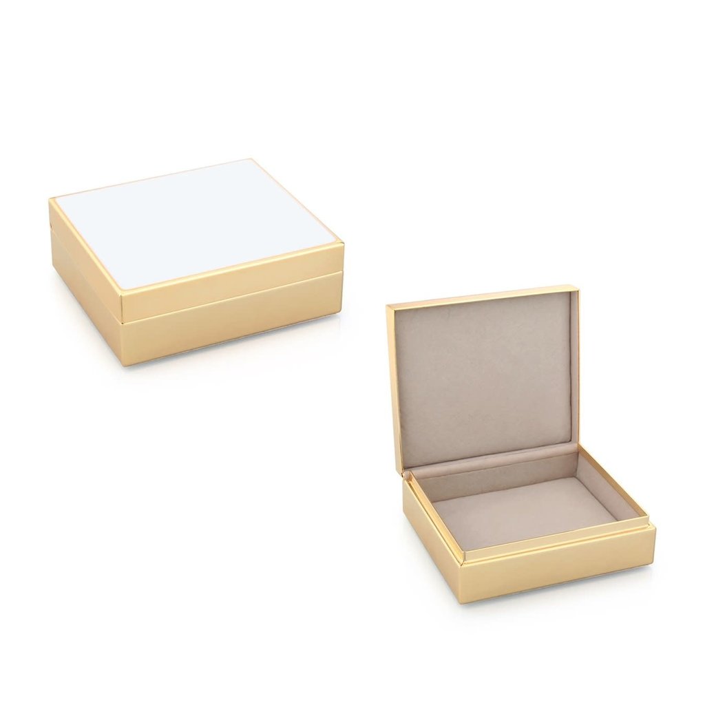 MH Box - Trinket - Lacquered - 4" Sq - White & Golden