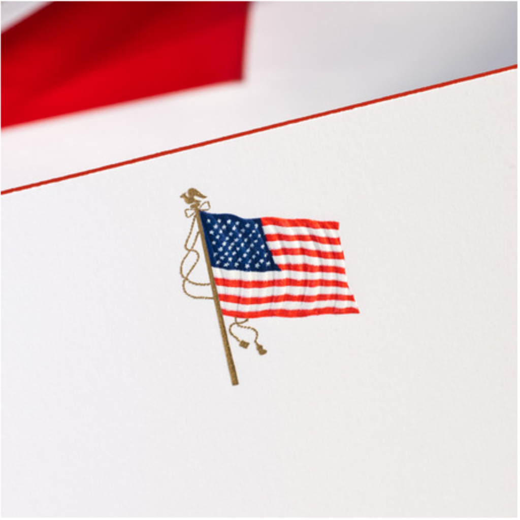 MH Boxed Notecards - American Flag on White w/Red Border