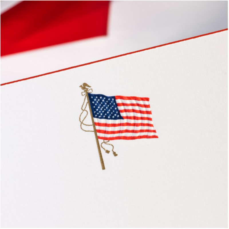 MH Boxed Notecards - American Flag on White w/Red Border