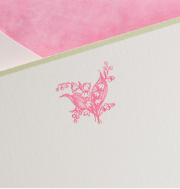 MH Boxed Notecards - Lily of the Valley - Hot Pink on White w/Green Border