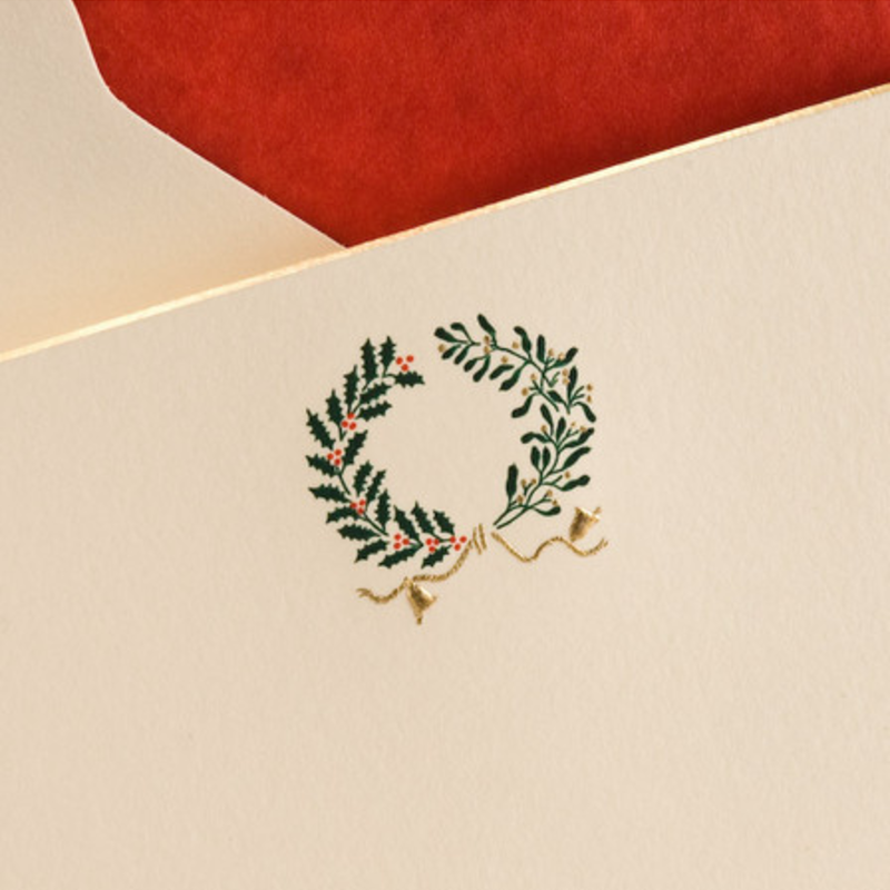 MH Boxed Notecards - Wreath - Holly & Mistletoe