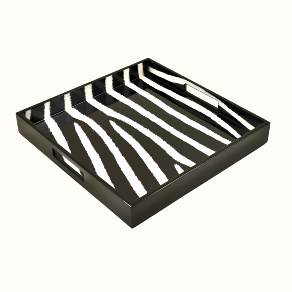 MH Tray - Lacquered - Zebra - Square  -14"