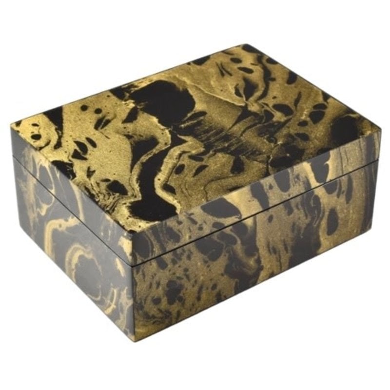 MH Box - Lacquered - Black Gold Marbled - Medium -  8x6x3.5