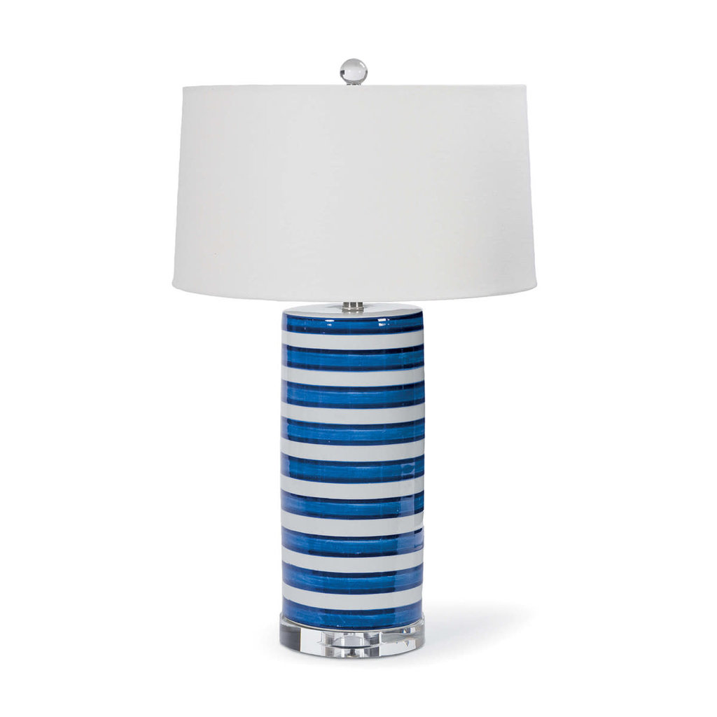 MH Table Lamp - Blue & White Striped Ceramic Column - 28"H