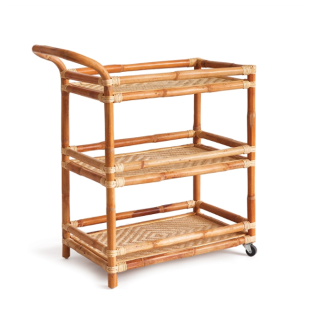 MH Rattan Bar Cart with Woven Cane Shelving