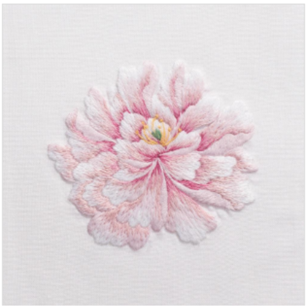 MH Hand Towel - Pink Peony - White Cotton