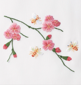 MH Hand Towel - Bees & Flowers - White Cotton