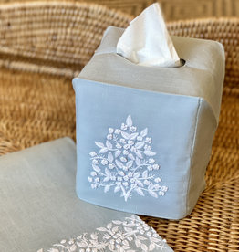 MH Tissue Box Cover - Jardin - White on Blue Sky -  ItalianLinen