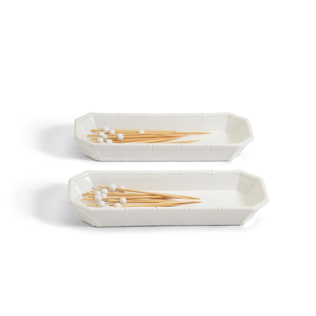 MH Corn Dish - White Bamboo with Picks - S/2