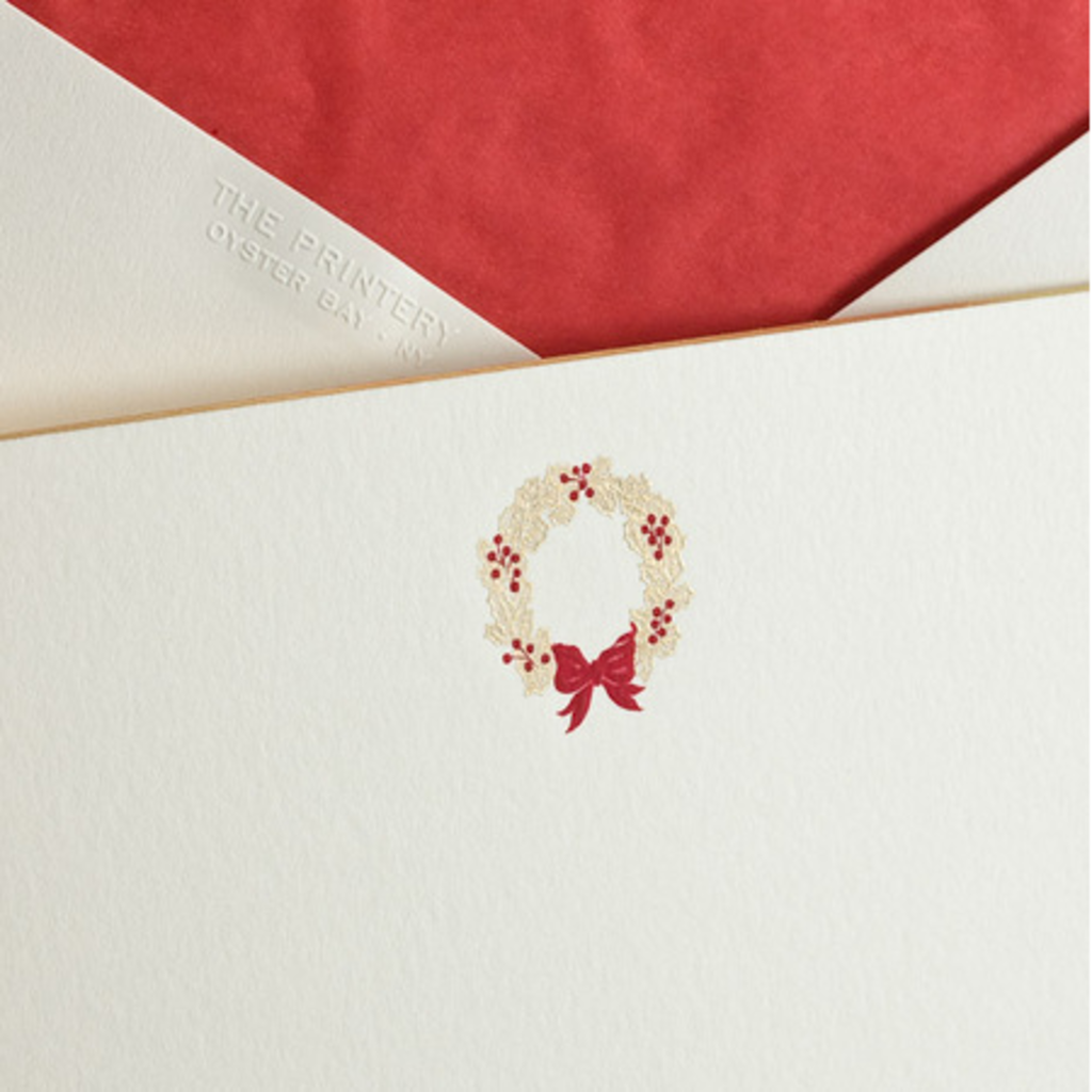 MH Boxed Notecards - Wreath - Red & Gold on Ecru