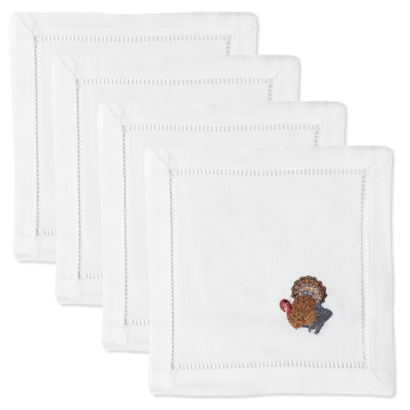 MH Turkey Gold - Ivory Linen  Cocktail Napkins  - S/4