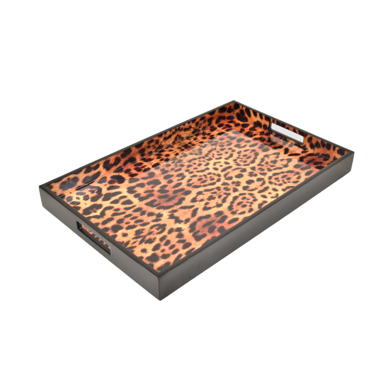 MH Tray - Lacquered -  Cheetah - Breakfast - 14x22x2