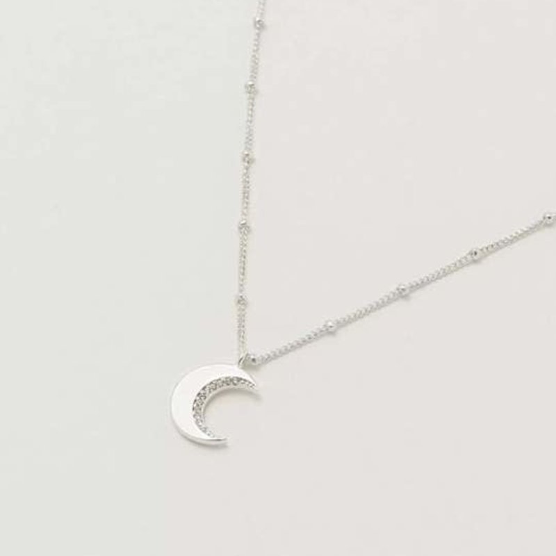 Necklace - CZ Moon - Silver Plated