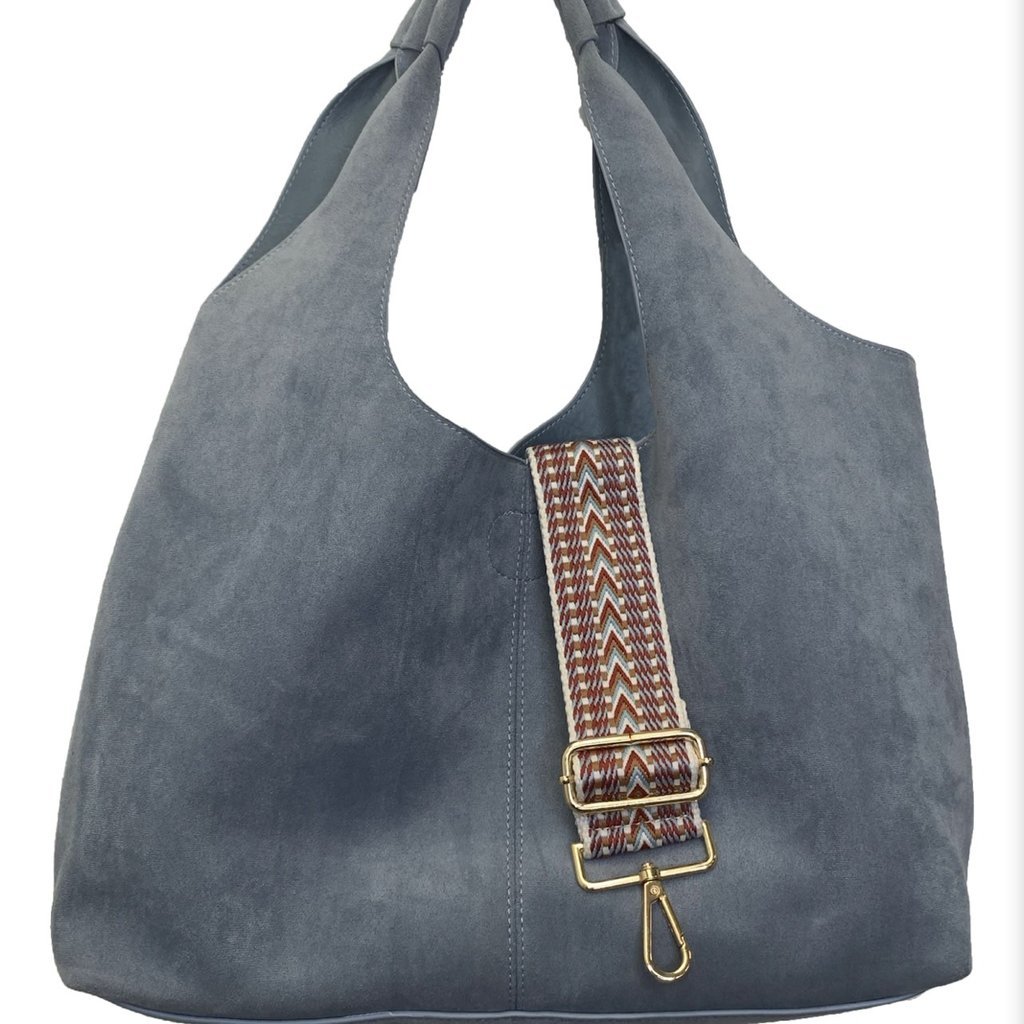 MH Suede Hobo Tote with Inner Pouch and Woven Strap