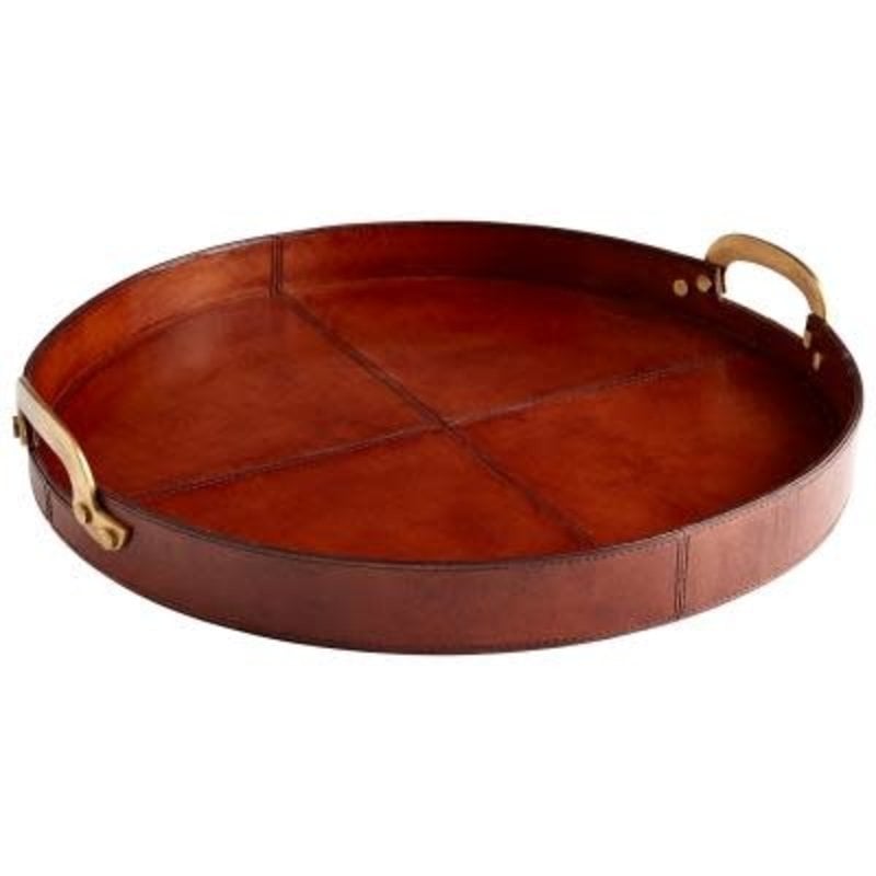 MH Tray - Bryant - Round - Tan Wood/Leather -
