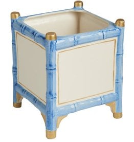 MH Cachepot - Bamboo - White with Blue & Gold Accents