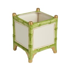 MH Cachepot - Bamboo - White with Green & Gold Accents