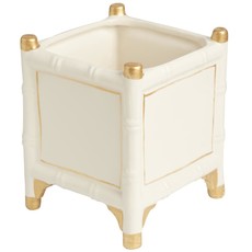 MH Cachepot - Bamboo - White with Gold Accents