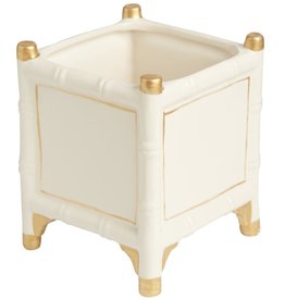 MH Cachepot - Bamboo - White with Gold Accents