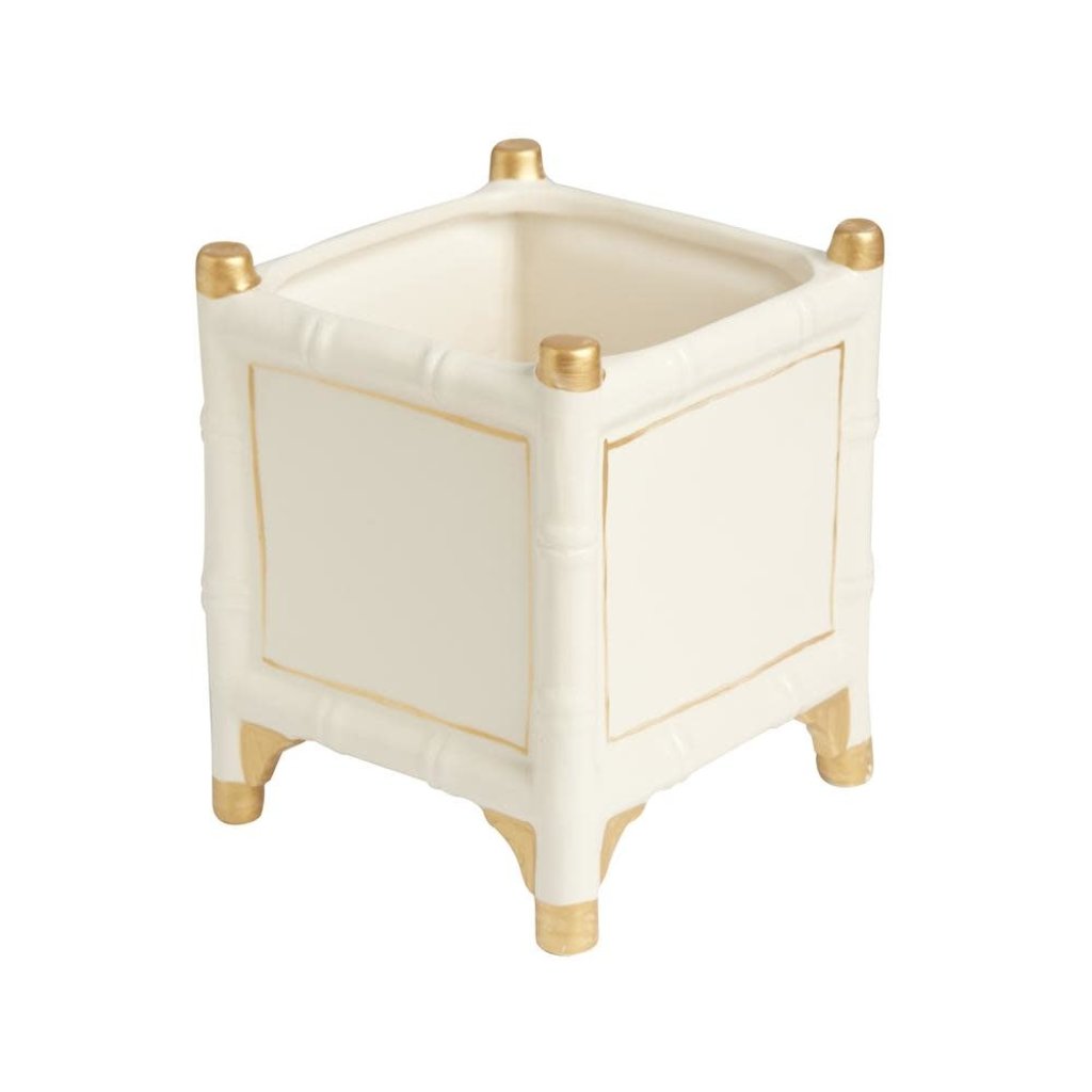 MH Cachepot - Bamboo - White with Gold Accents