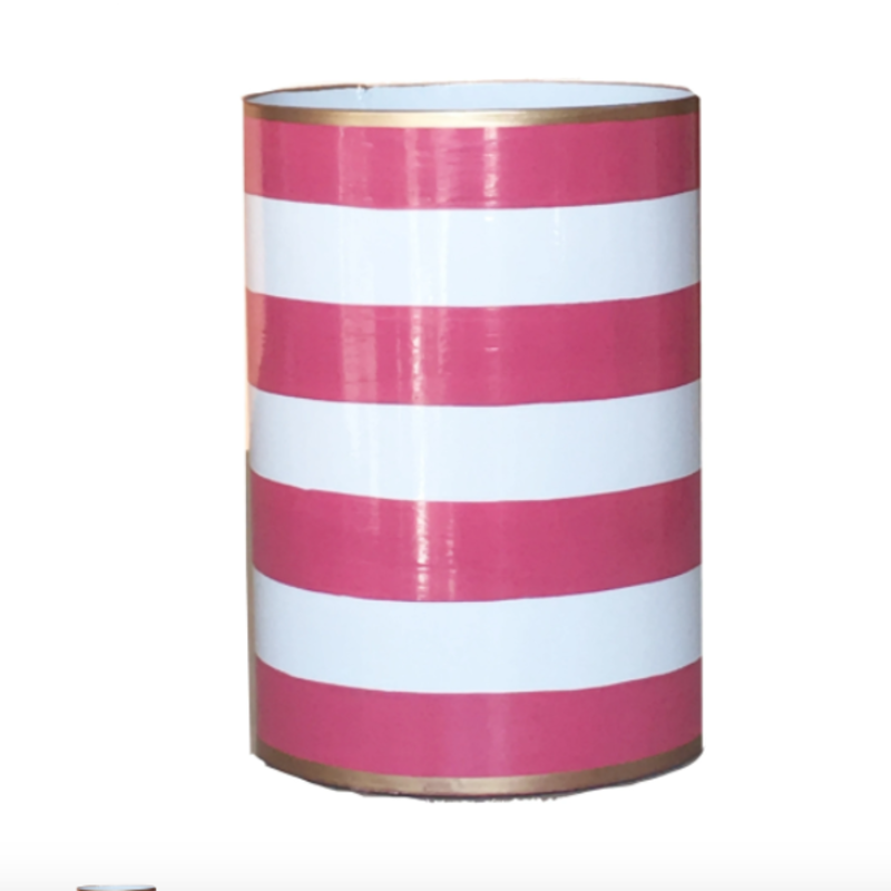 Pen Cup - Pink Striped - Hand Painted - 6"H