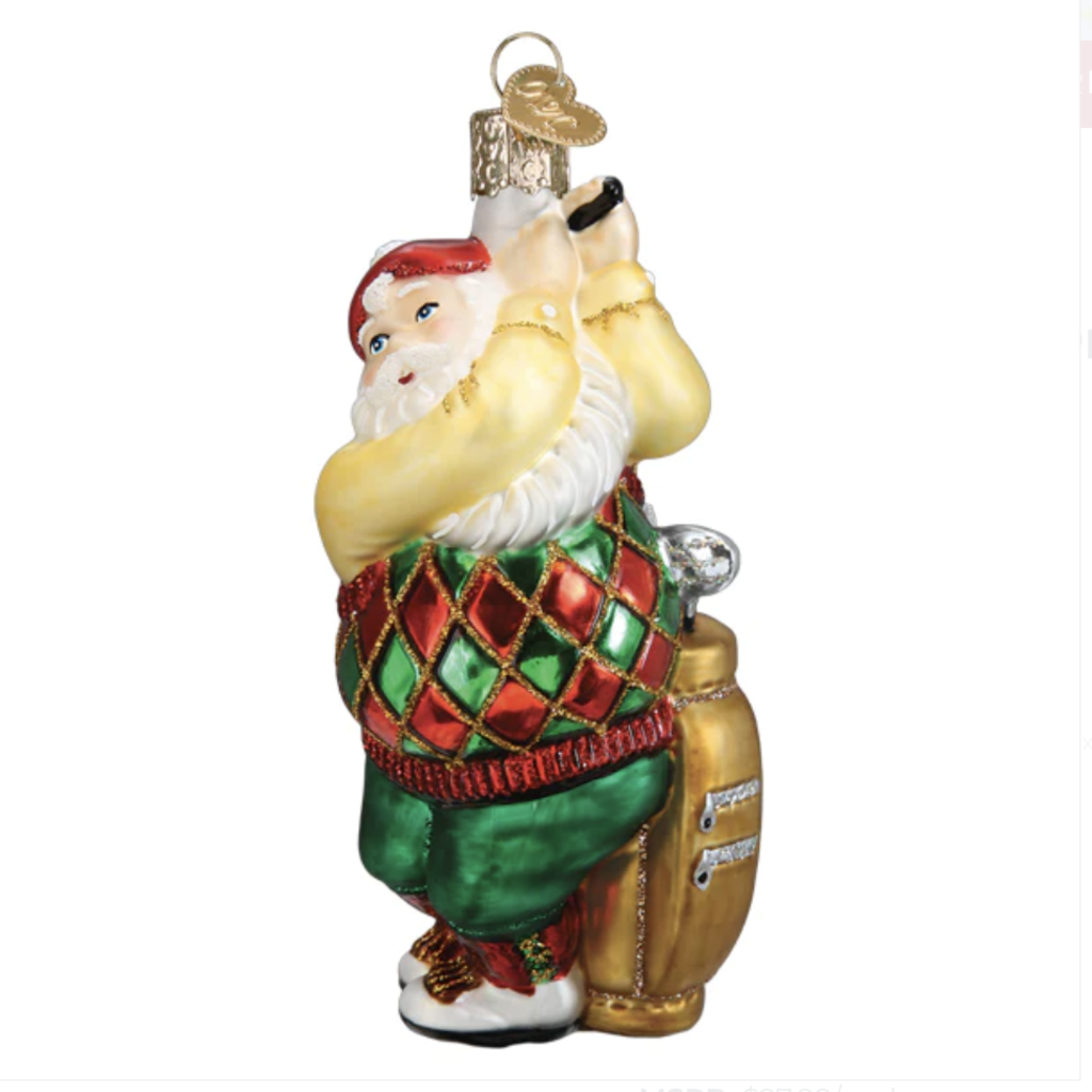 Ornament - Blown Glass - Golfing Santa