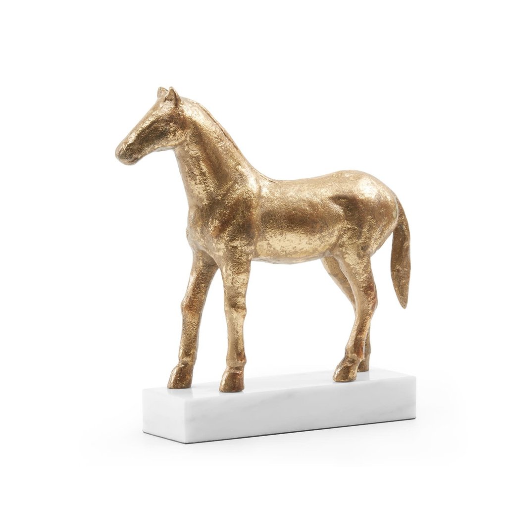 MH Statue - Palfrey/Horse - Gold Leafed Iron on Marble -  10.5Wx3Dx11.5H