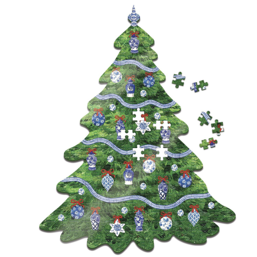 MH Puzzle - Blue & White Christmas Tree Shaped - Jigsaw 500 Pieces