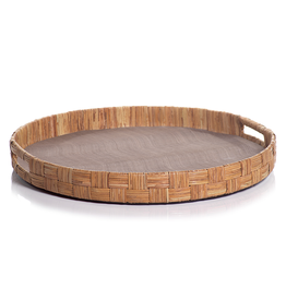 MH Tray - Abaca Silk Woven Cane - Round  - Taupe - 20"D