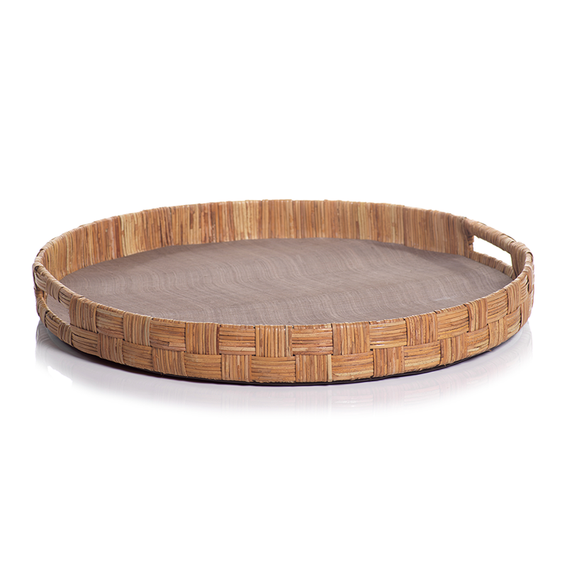 MH Tray - Abaca Silk Woven Cane - Round  - Taupe - 20"D
