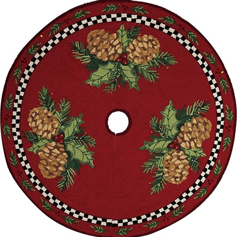MH Tree Skirt - Hooked - PInecone Check - 52" D