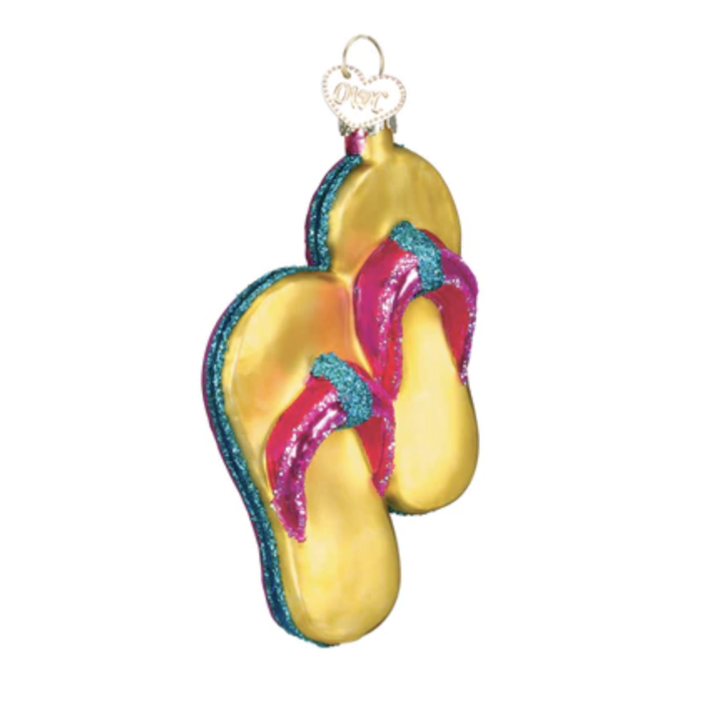 Ornament - Blown Glass - Yellow Flip Flops