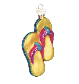 Ornament - Blown Glass - Yellow Flip Flops