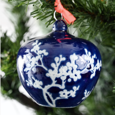 MH Ornament - Blue & White - Melon Jar w Tree Motif