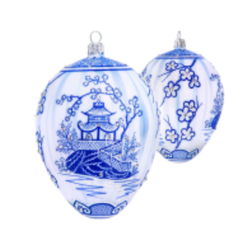 Ornament - Chinoiserie Blue & White Bejeweled Egg
