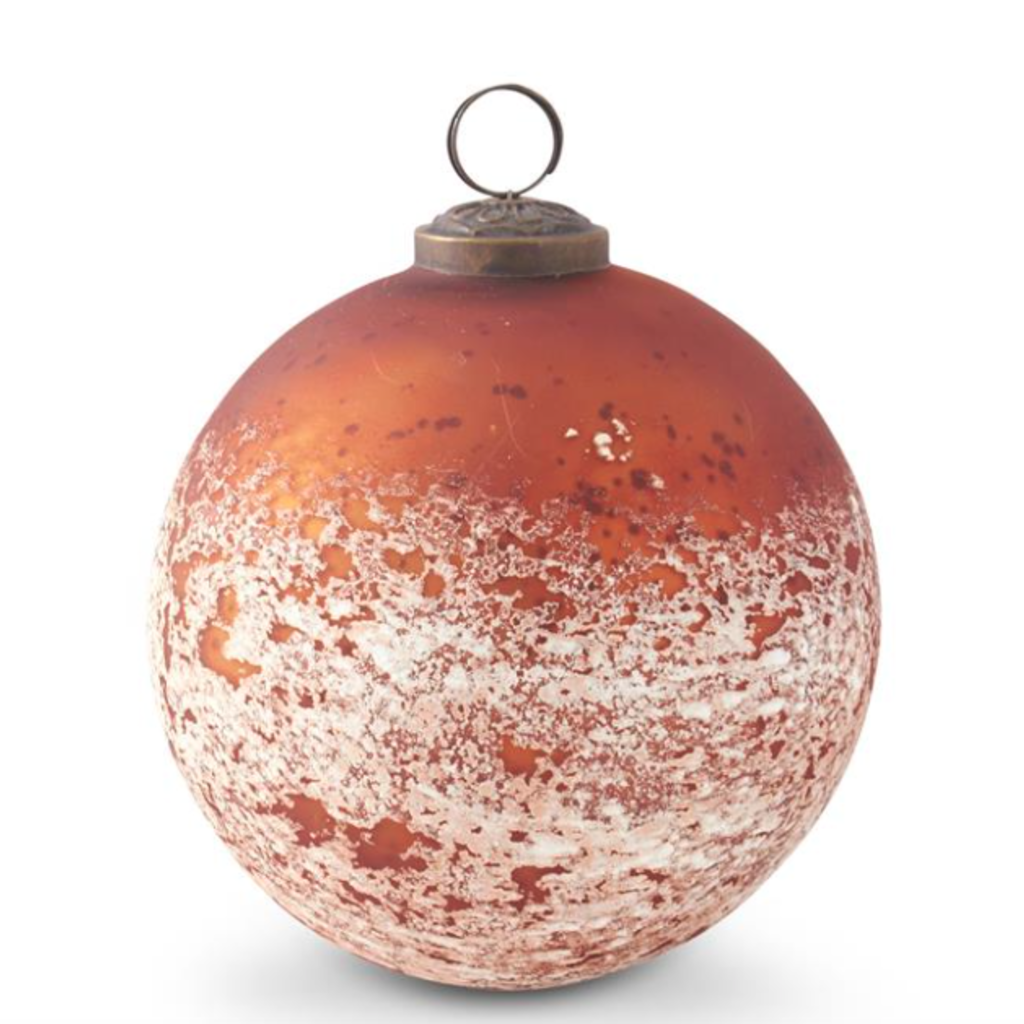 Ornament - Orange/White Speckles - Glass - 5"
