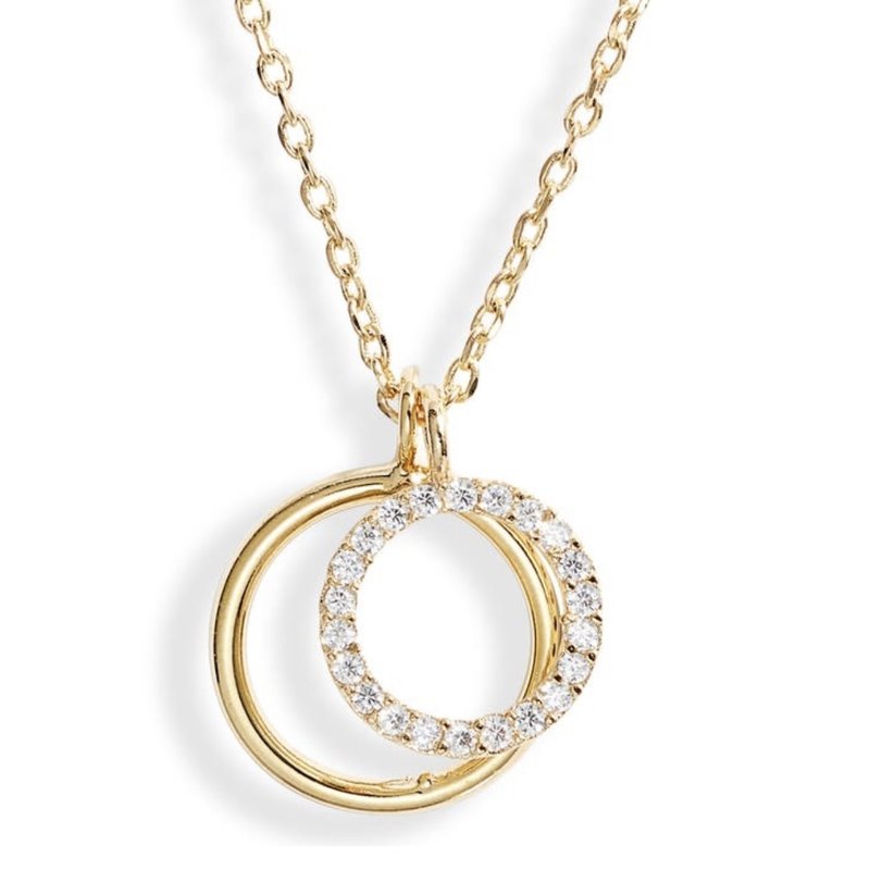 Necklace - Double Circle Charm - Pave & Gold Plated