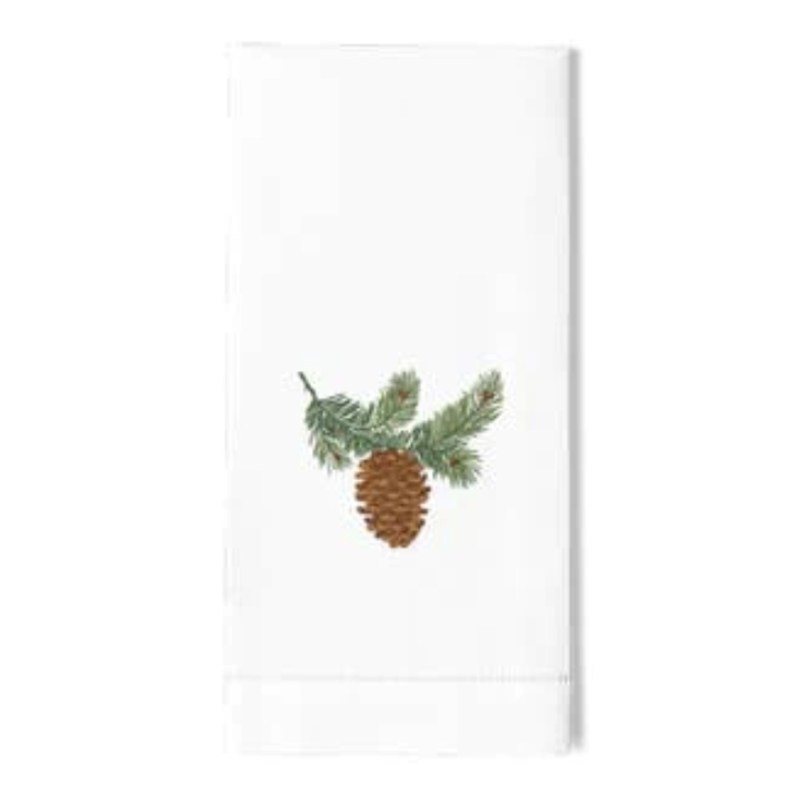 MH Hand Towel - Pinecone Bough - White Cotton