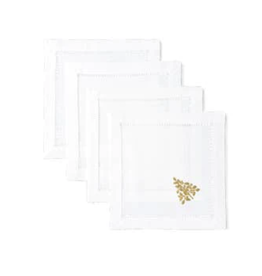 MH Cocktail Napkins - Mod Tree Gold - White Cotton